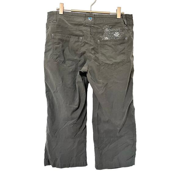 Kuhl Mid Rise Hiking Capri Pants Size 8 Charcoal Embroidered Outdoor Gorpcore - Picture 1 of 9